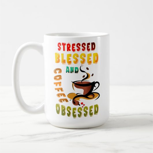 ストレス賛美とコーヒーに悩まされる コーヒーマグカップ (左)