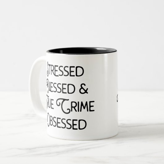 ストレス賛美と真の犯罪に取り憑かれる ツートーンマグカップ (正面左)
