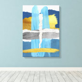 ストレッチされたキャンバスプリントブルー金ゴールド抽象芸術コラージュ キャンバスプリント (インサイチュ (ウッドフロア))