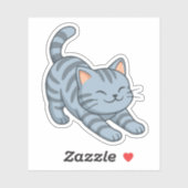 ストレッチするグレー+タビー猫 シール (シート)