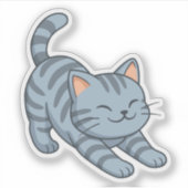 ストレッチするグレー+タビー猫 シール (正面)