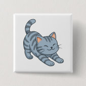 ストレッチするグレー+タビー猫 缶バッジ (正面)