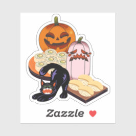 ストレッチする黒猫と悲しいカボチャのハロウィン寿司 シール