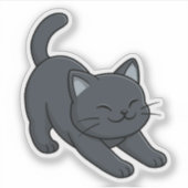 ストレッチする黒猫 シール (正面)
