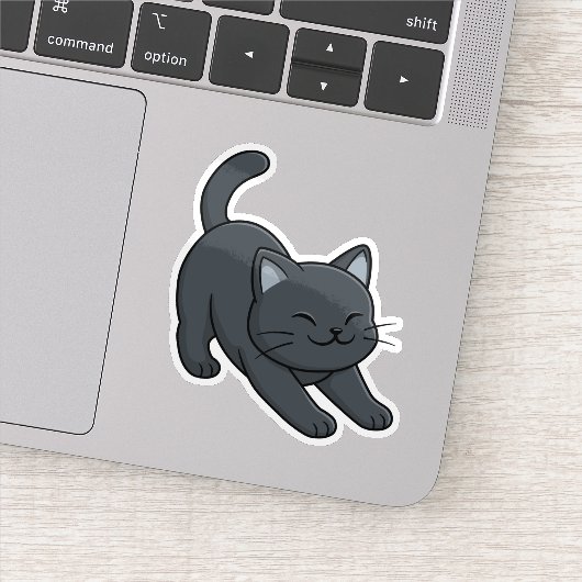 ストレッチする黒猫 シール (詳細)
