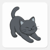 ストレッチする黒猫 スクエアシール (正面)