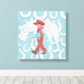 ストレッチキャンバス若いカウボーイと馬 キャンバスプリント (インサイチュ (ウッドフロア))