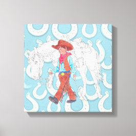 ストレッチキャンバス若いカウボーイと馬 キャンバスプリント