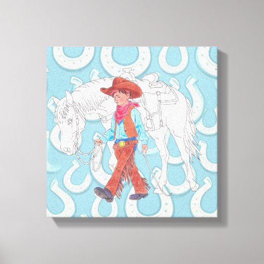 ストレッチキャンバス若いカウボーイと馬 キャンバスプリント (正面)