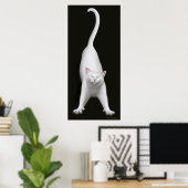 ストレッチホワイトキャットプリント ポスター (ホームオフィス)