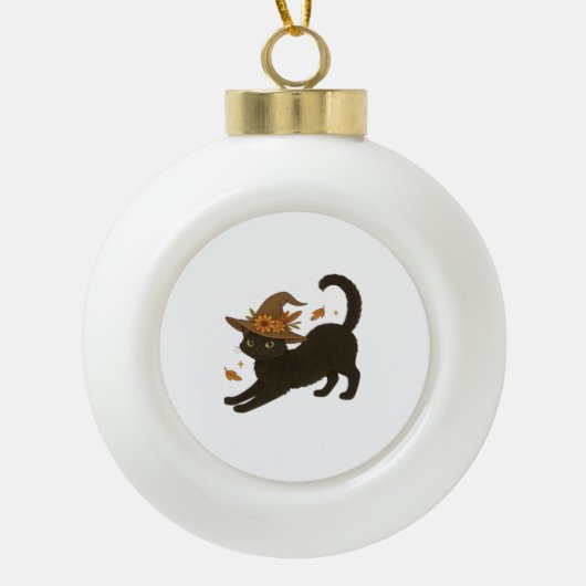 ストレッチ黒猫 – ウィッチークラシックム秋T志 セラミックボールオーナメント (正面)