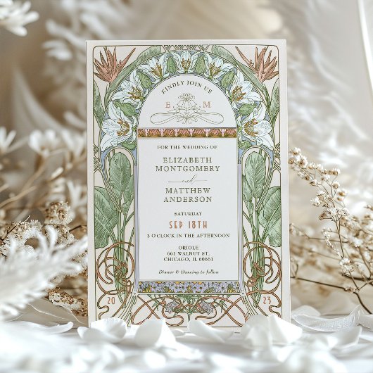 ストレリツィア結婚式招待状アールヌーボーミュシャ 招待状