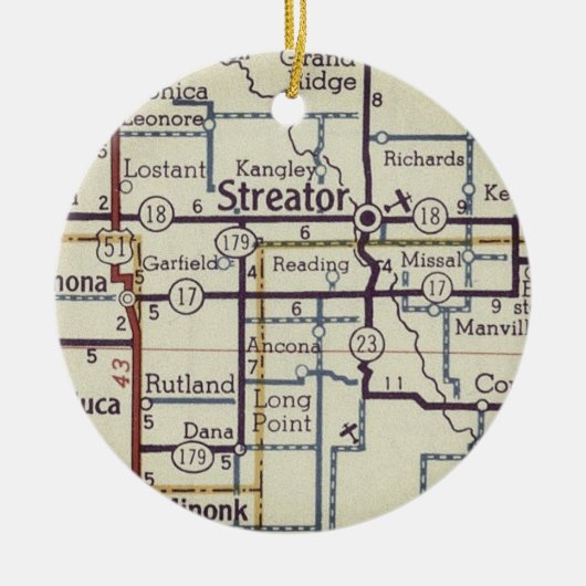 ストレーターとミニンクのヴィンテージマップ セラミックオーナメント (正面)