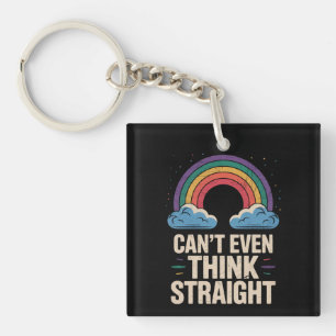 ストレートに考えられない LGBTQ ゲイプライド アライ キーホルダー