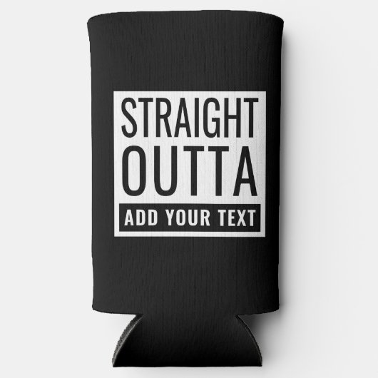 ストレートアウトタテキストの追加おもしろいミームおもしろいパロディ スリム缶クーラー (正面)