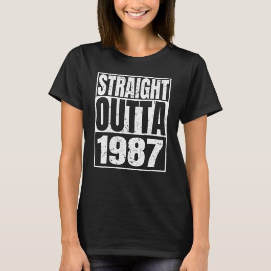 ストレートアウトタ1987 35誕生日レトロ35年 Tシャツ (正面)