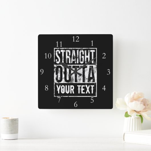 ストレートアウトタ – テキスト1980sを追加おもしろい スクエア壁時計 (ホーム)