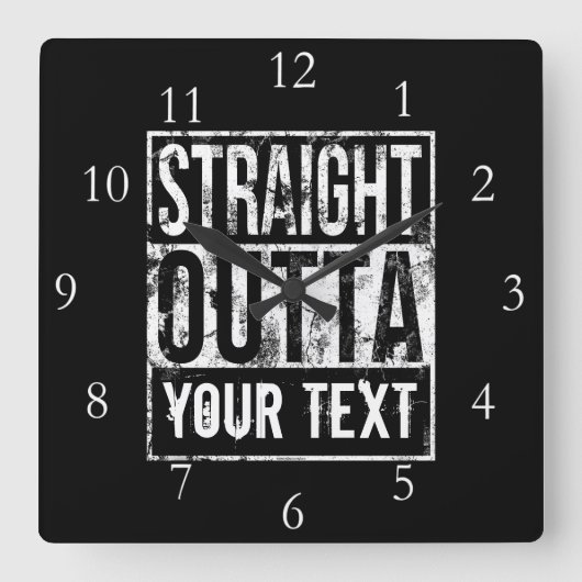 ストレートアウトタ – テキスト1980sを追加おもしろい スクエア壁時計 (正面)
