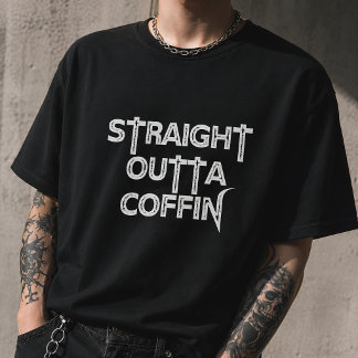ストレート・アウタ・コフィン おもしろ ゴシック ハロウィン Tシャツ