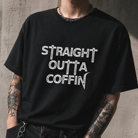 ストレート・アウタ・コフィン おもしろ ゴシック ハロウィン Tシャツ