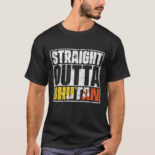 ストレート・アウトタ・ブータン国旗 Tシャツ (正面)