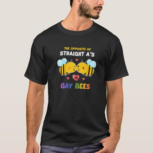ストレートAの逆はゲイ蜂LGBTホーン Tシャツ (正面)