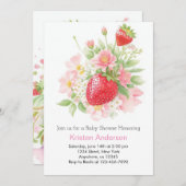 ストロベリお洒落ガールベビーシャワー 招待状 (正面/裏面)