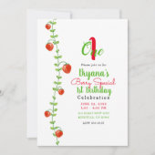 ストロベリーつる植物レッドベリー1 1歳の誕生日 招待状 (正面)