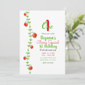 ストロベリーつる植物レッドベリー1 1歳の誕生日 招待状 (スタンド正面)