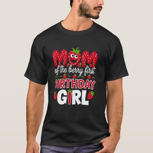 ストロベリーでいちごの1歳の誕生日を迎えた女の子のママ Tシャツ (正面)