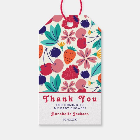 ストロベリーのブルーベリー赤ちゃんシャワートロピカル ギフトタグ (正面)