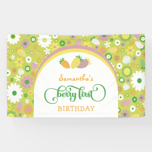 ストロベリーの最初の誕生日バナー 横断幕 (横)
