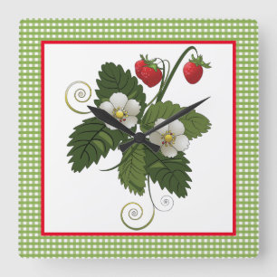 ストロベリーの装飾キッチン壁掛け時計 スクエア壁時計