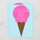 ストロベリーアイスクリームコーンパーティの招待状 招待状 (正面/裏面)
