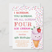 ストロベリーアイスクリームコーン4thフォトバースデーパーティー 招待状 (正面)