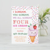 ストロベリーアイスクリームコーン4thフォトバースデーパーティー 招待状 (スタンド正面)