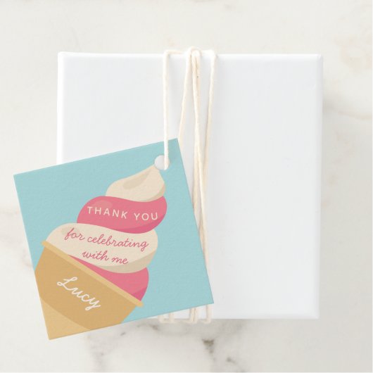 ストロベリーアイスクリームスワール子供の誕生日ありがとう フェイバータグ (インサイチュ)