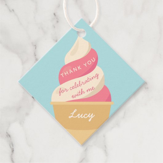 ストロベリーアイスクリームスワール子供の誕生日ありがとう フェイバータグ (正面)