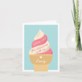 ストロベリーアイスクリームスワール子供の誕生日 サンキューカード (正面)