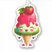 ストロベリーアイスクリームハッピー顔 |ダイカットのシール シール (正面)