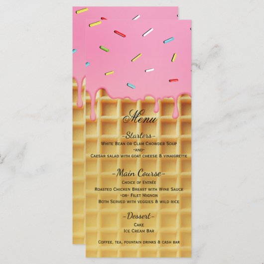 ストロベリーアイスクリームワッフルコーン誕生日 メニュー (正面/裏面)