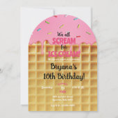 ストロベリーアイスクリームワッフルコーン誕生日 招待状 (正面)