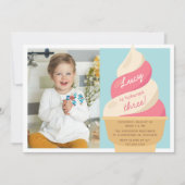 ストロベリーアイスクリーム子供の誕生日パーティー写真 招待状 (正面)