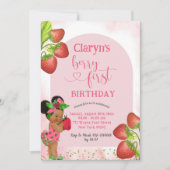 ストロベリーアフリカンガールベリースウィートファースト誕生日 招待状 (正面)