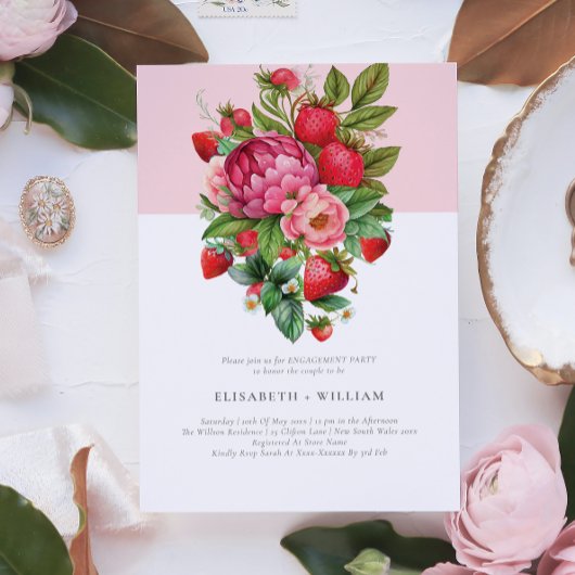 ストロベリーアンドピーニーズサマー婚約パーティ 招待状