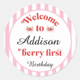 ストロベリーアンドボウベリーファースト誕生日 ラウンドシール