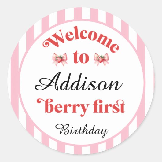 ストロベリーアンドボウベリーファースト誕生日 ラウンドシール (正面)