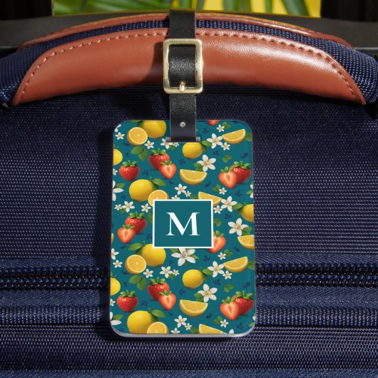 ストロベリーアンドレモンブロッサムデザインオンブルー ラゲッジタグ (正面インサイチュ2)