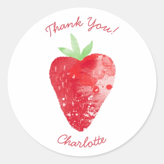ストロベリーウォーターパーソナライズされたカラーサンキュー ラウンドシール (正面)