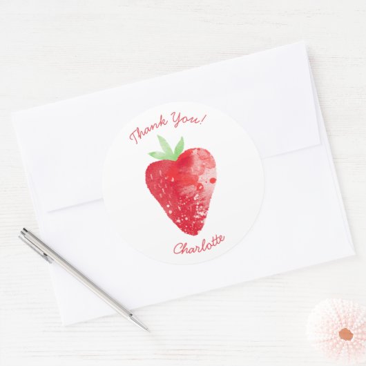 ストロベリーウォーターパーソナライズされたカラーサンキュー ラウンドシール (封筒)